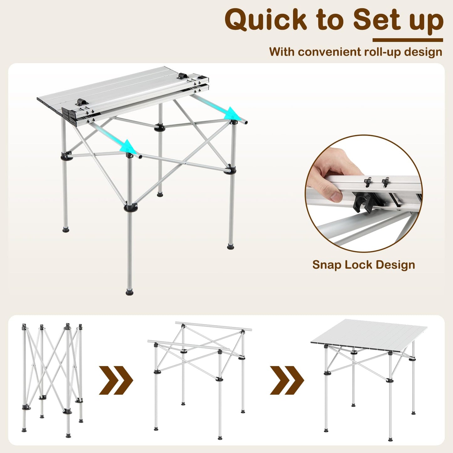 Folding Roll-up Aluminium Camping Table for 4