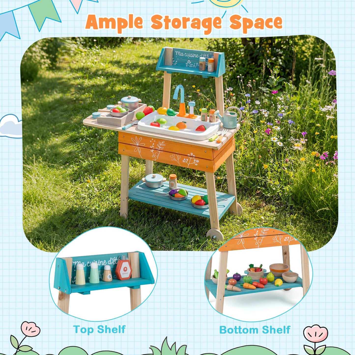 Mud Kitchen, Outdoor Kids Play Kitchen with Removable Sink