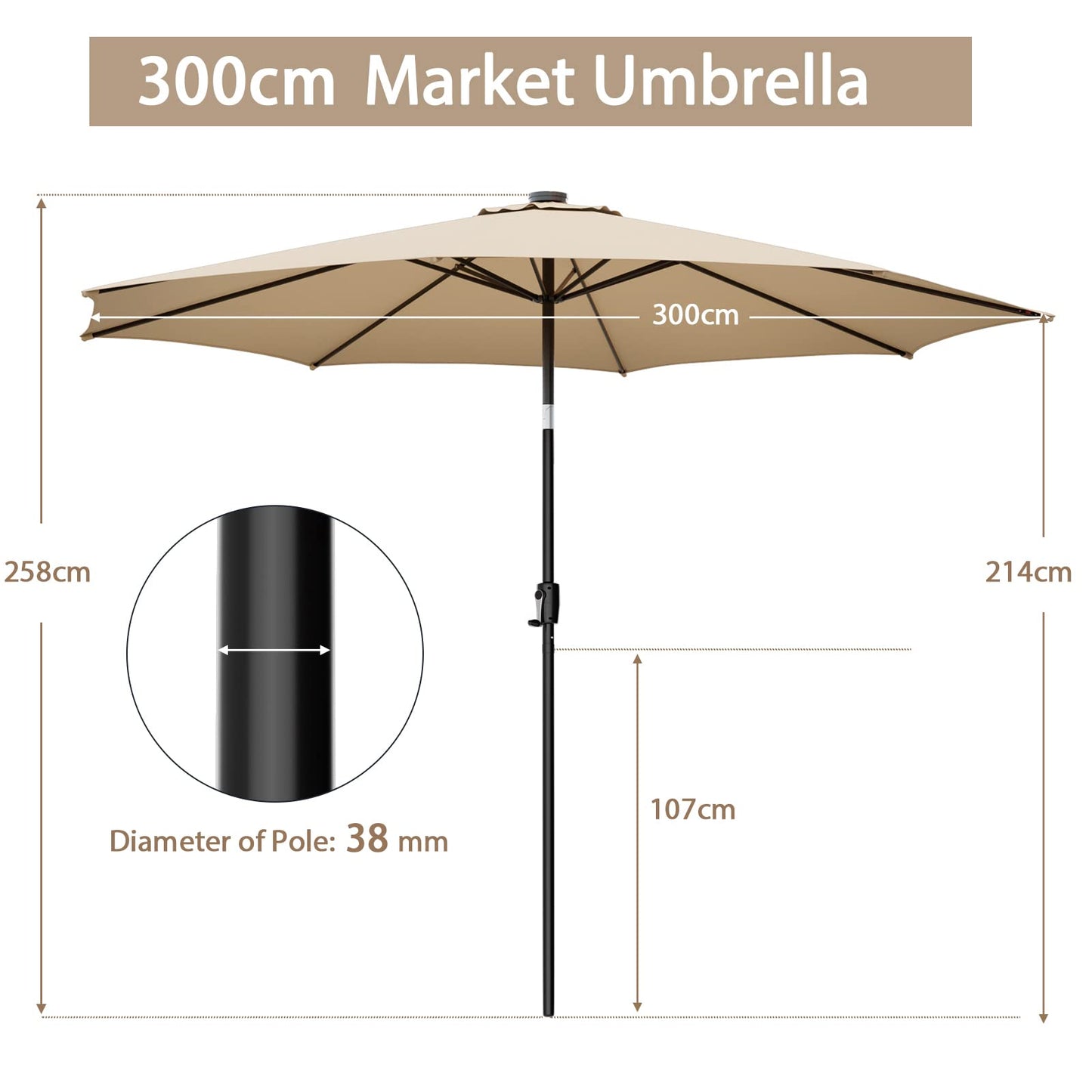112 Solar Powered LED Lights Patio Umbrella with Tilt