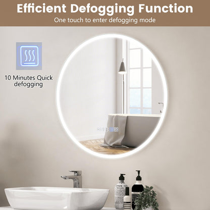 LED Bathroom Mirror with 3-Color Dimmable Lights, Time and Temp Display