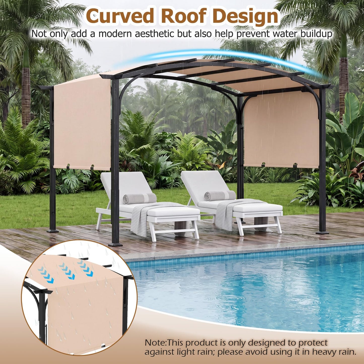 Retractable Pergola, Large Garden Pergola with Sun Shade Canopy, Outdoor Arched Patio Shelter
