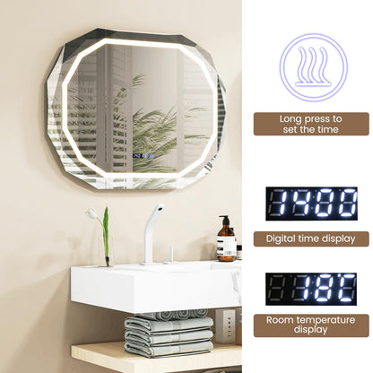 Anti-Fog Mirror LED Bathroom Mirror with 3 Color LED Light