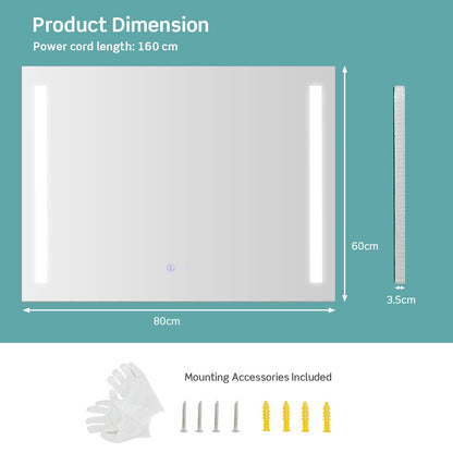 80x60cm LED Illuminated Bathroom Mirror