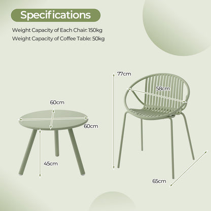 All Weather PP Patio Conversation 3 Pieces Bistro Set with Round Coffee table
