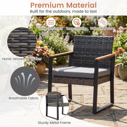 3 Pieces Patio Rattan Bistro Set, PE Wicker Garden Furniture Set with Soft Cushion and Side Table