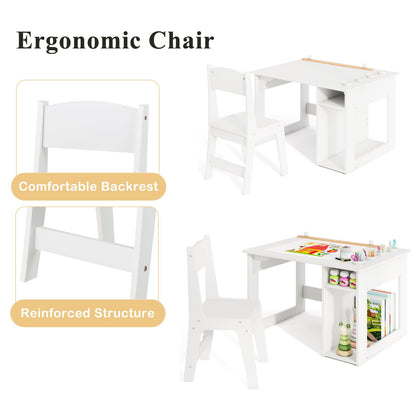 Toddler Craft Play Study Drawing Desk with Paper Roll 4 Paint Cups