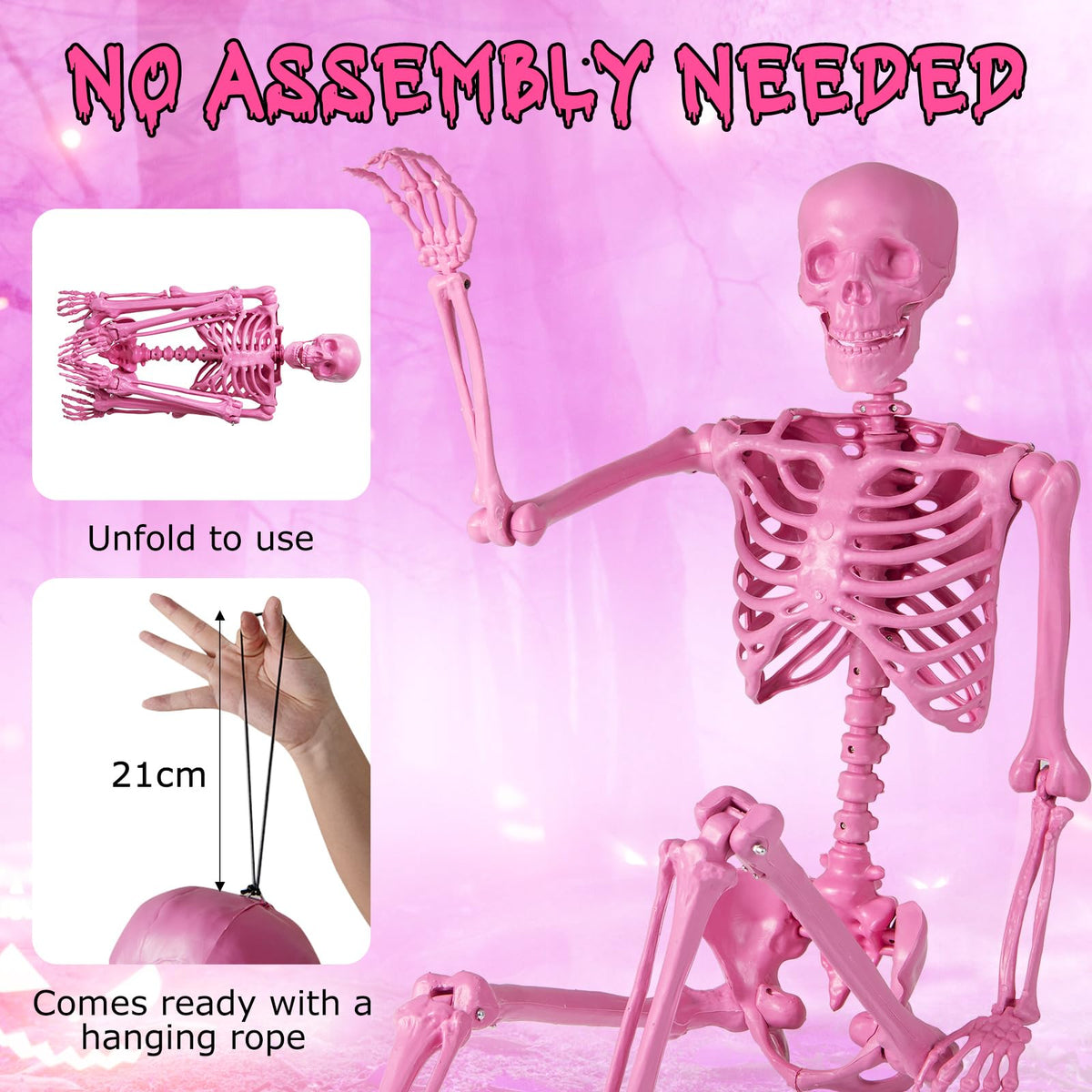 63 inch Halloween Pink Skeleton Decoration with 8 Moving Joints