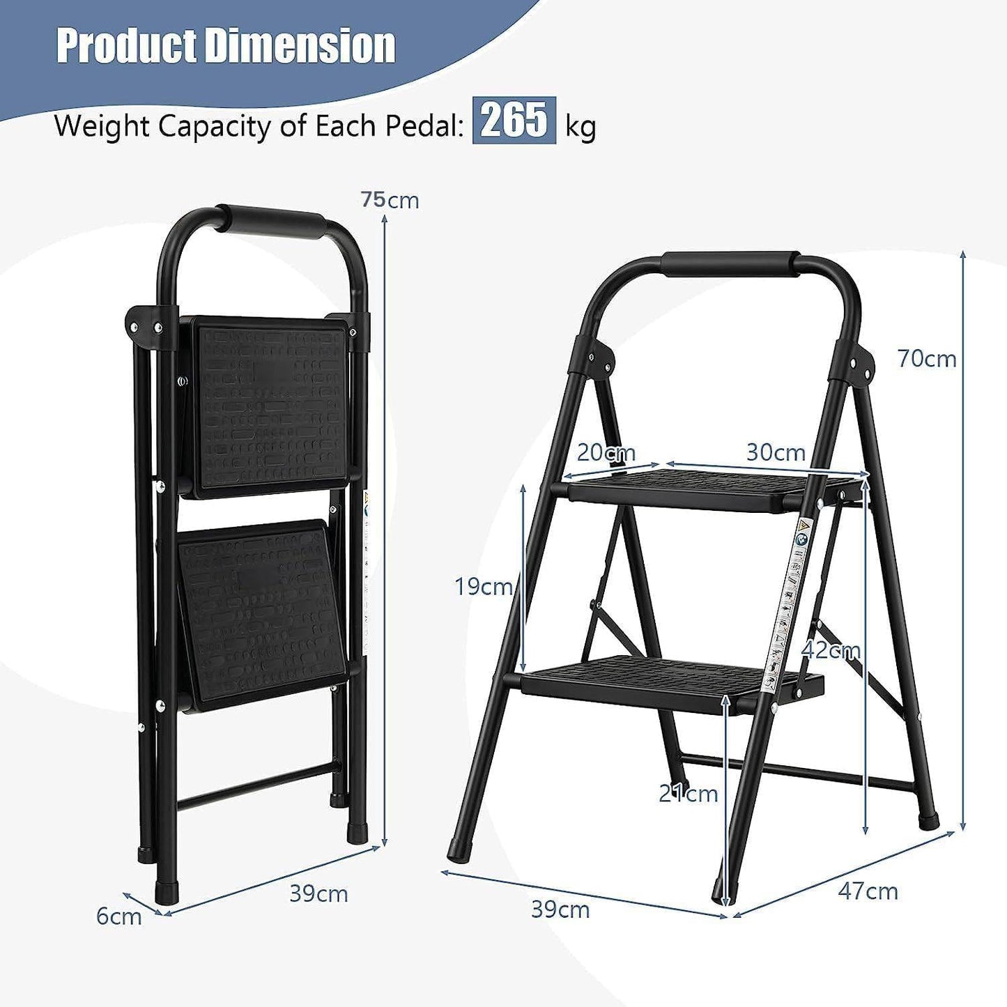 2 Step Folding Ladder with Safe Lock and Hand Grip