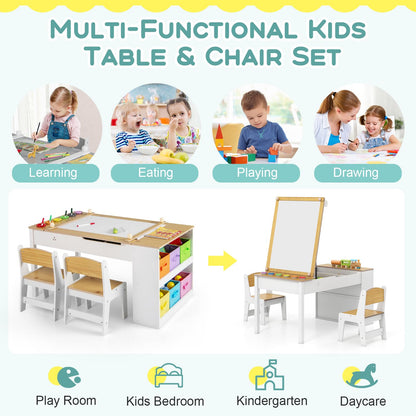 2-in-1 Kids Art Table and Easel Set with Chairs and Liftable Tabletop