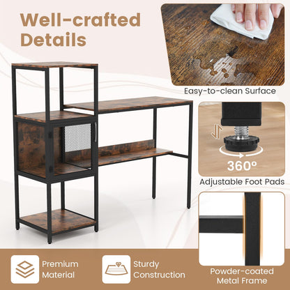 Computer Desk, 2-in-1 Workstation PC Laptop Table with Storage Bookshelf
