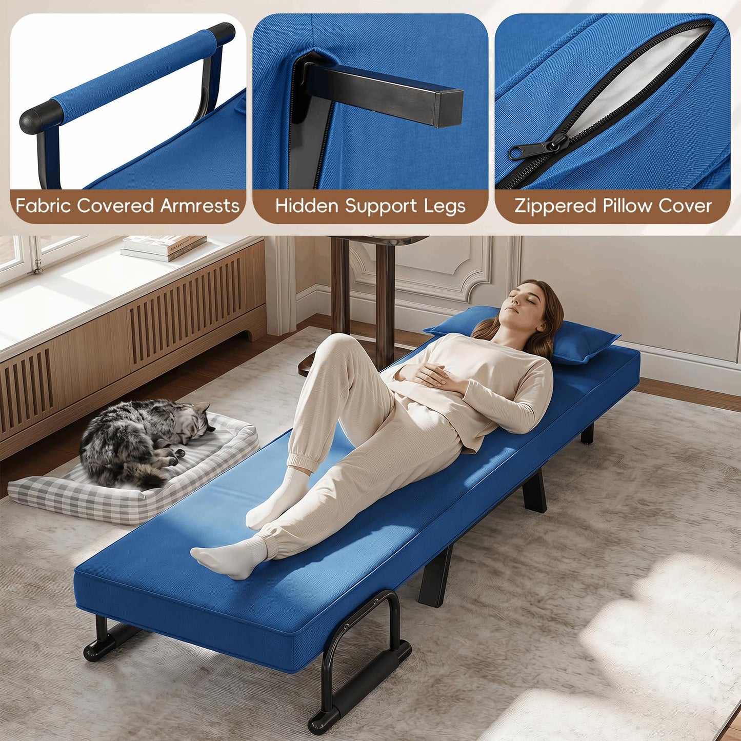 4 in 1 Folding Sofa Bed with Adjustable Backrest and Pillow | Convertible Sleeper Chair