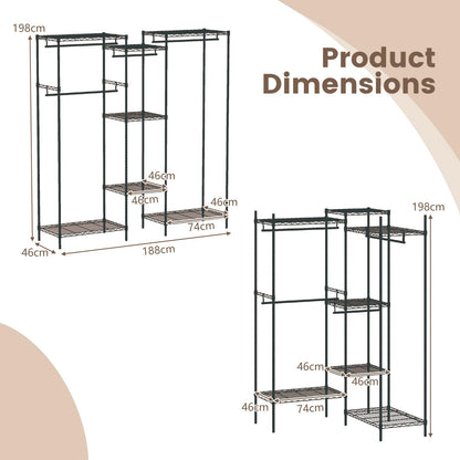 Portable Wardrobe Convertible Clothes Organizer with L-shape and Horizontal Installation