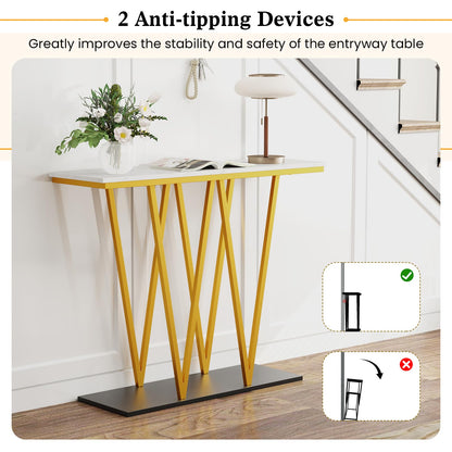 Modern Accent Extra Long Console Entry Table with Faux Marble Top