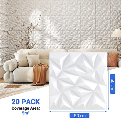 20-Pack 3D Wall Panels with Decorative Diamond Patterns
