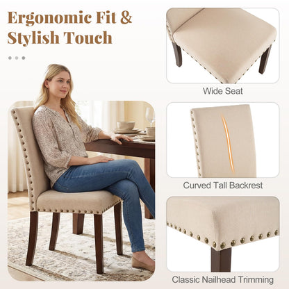 Set of 2 Dining Chairs with High Back, and Solid Rubber Wood Legs