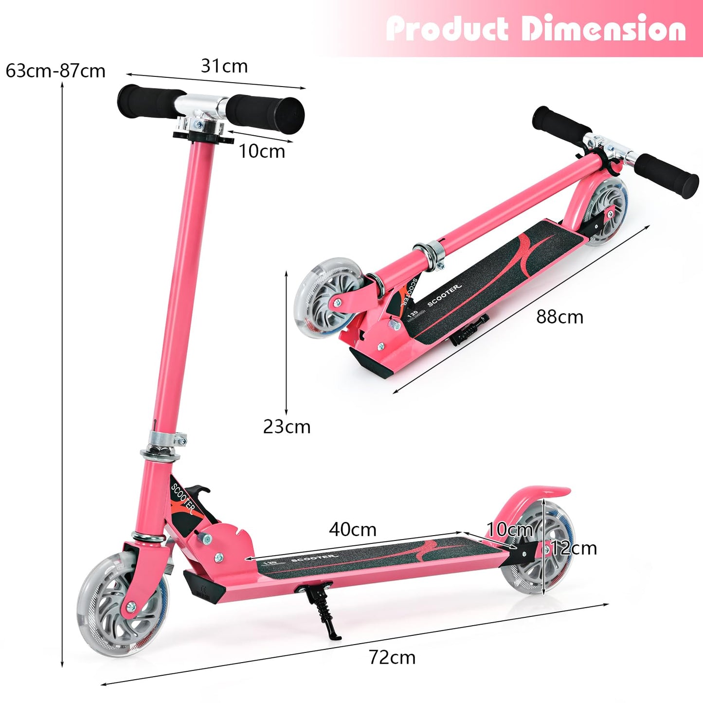 Kids Kick Scooter, Light Up LED 2 Wheeled Scooters for Ages 4 to 13 Children Girls Boys