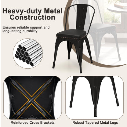 Metal Dining Chair Set of 4 with Removable Backs and PU Leather Cushioned Seat