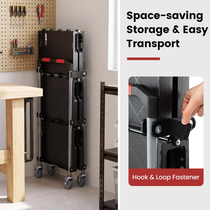 3-Tier Folding Utility Cart with 360° Swivel Wheels for Garage