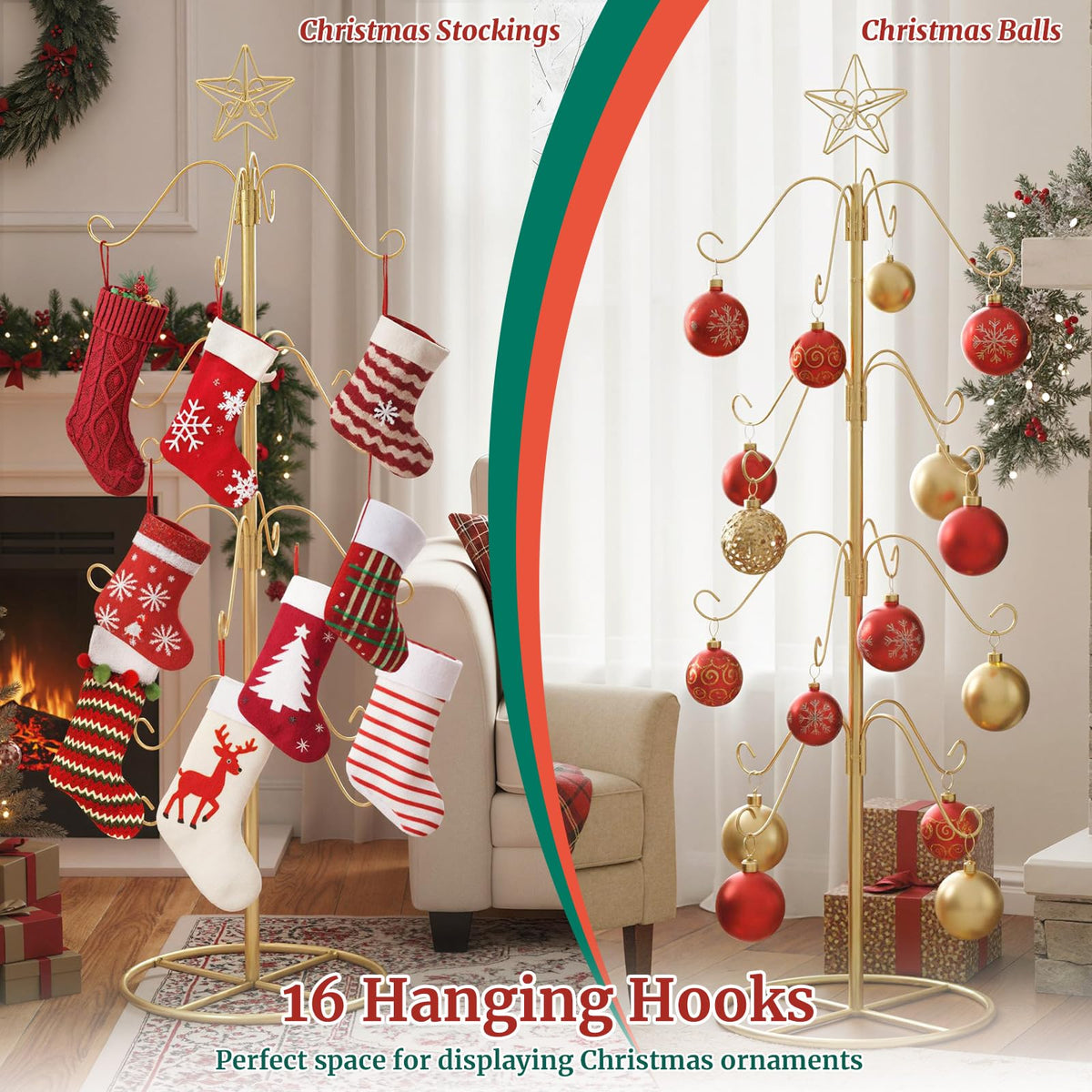 Christmas Stocking Holder Stand, 48” Freestanding Xmas Stocking Hanger Rack
