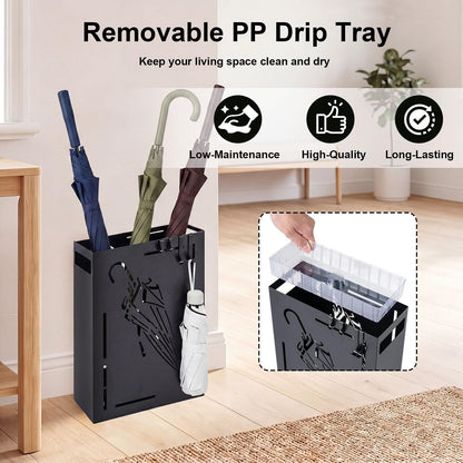 Metal Umbrella Stand, Hollow-Out Umbrella Holder Rack with Removable Drip Tray