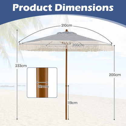 210cm/7ft Garden Parasols with Fringe, Sun Protection Sunshade Shelter