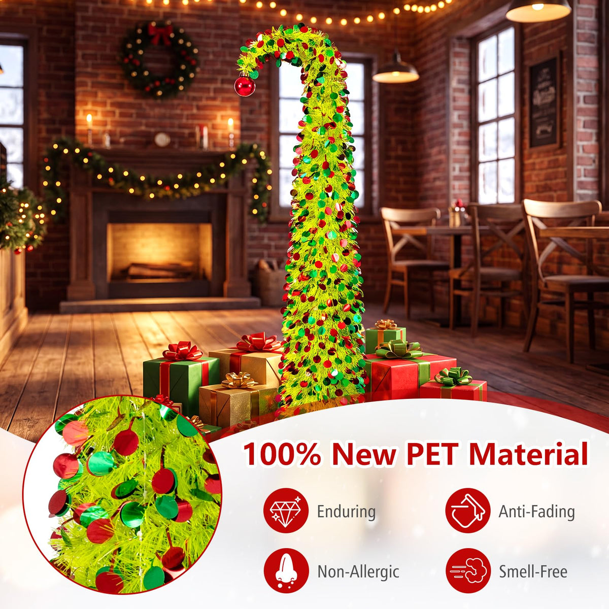 150 cm Pop Up Whimsical Christmas Tree, Easy Setup, Lime-Green