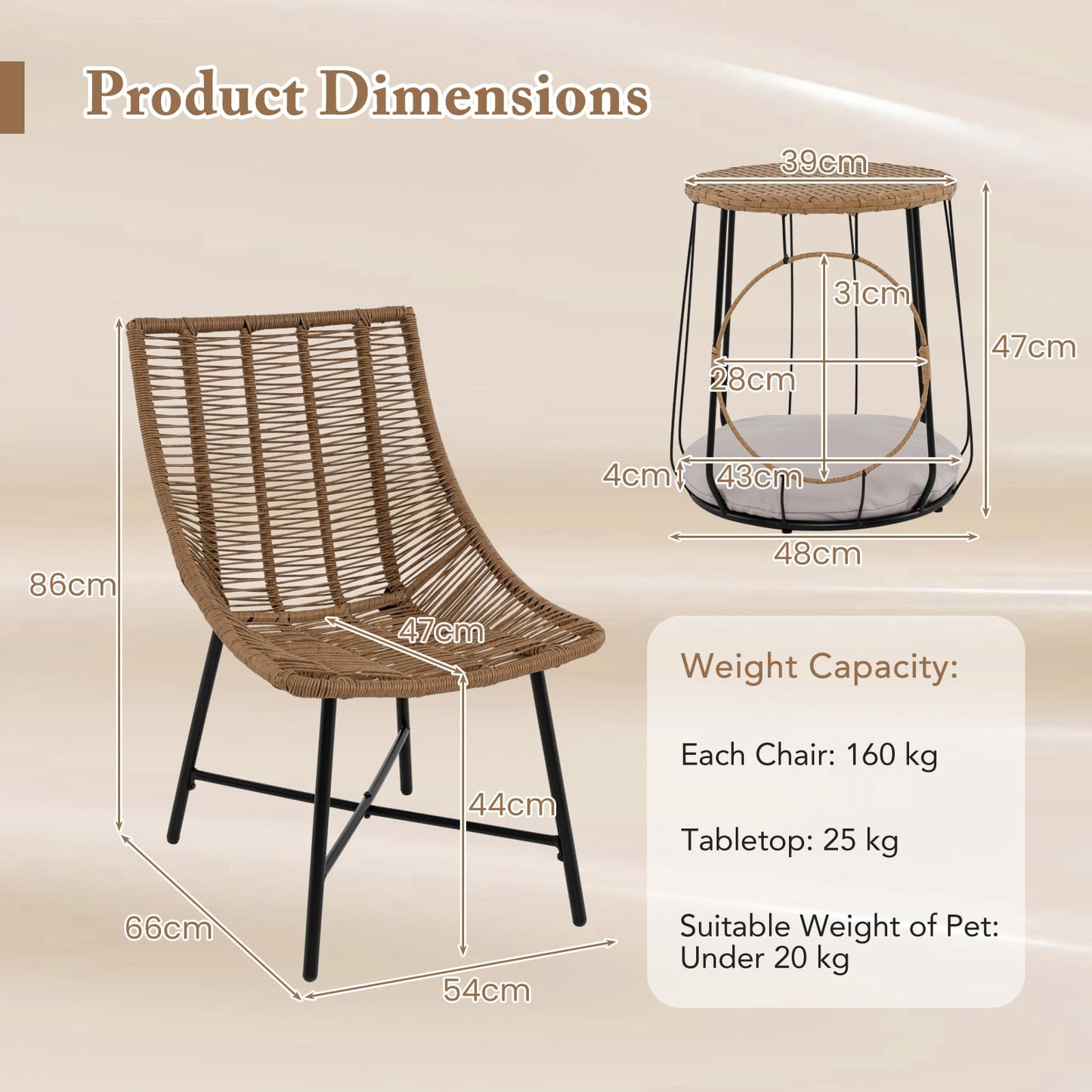 Outdoor Wicker Conversation Table Chair Sets for Garden Balcony Poolside