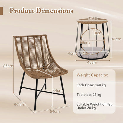Outdoor Wicker Conversation Table Chair Sets for Garden Balcony Poolside