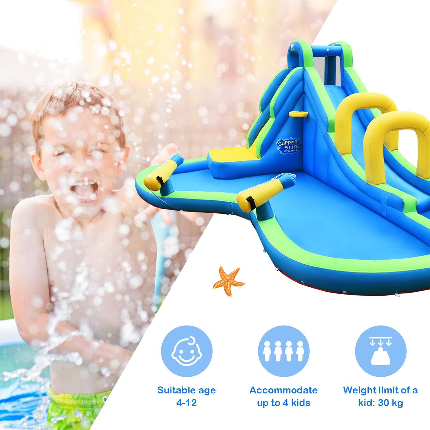 Inflatable Water Slide, Jumping Bouncy Castle with Water Guns