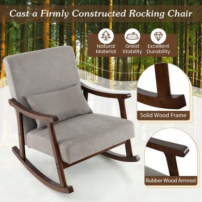 Nursery Rocking Accent Chair Rocker Armchair with Rubber Wood Armrests