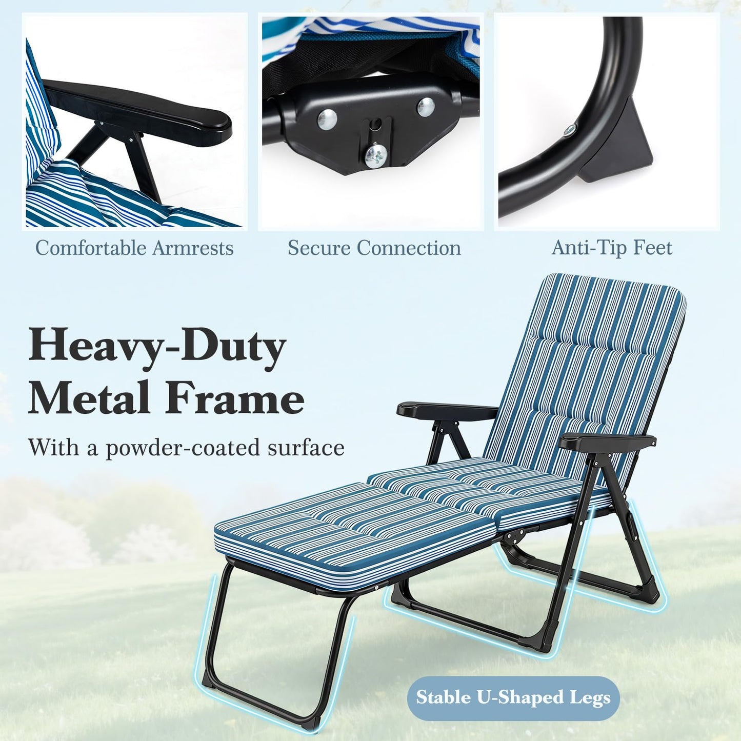 Reclining Relaxer Chair with Thick Padded Cushion for Patio