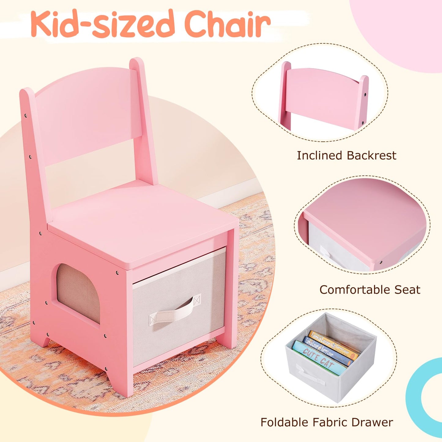 Kids Vanity with Lights Princess Vanity Table and Chair Set with 5 Drawers and 2 Compartments