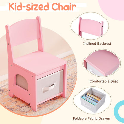 Kids Vanity with Lights Princess Vanity Table and Chair Set with 5 Drawers and 2 Compartments