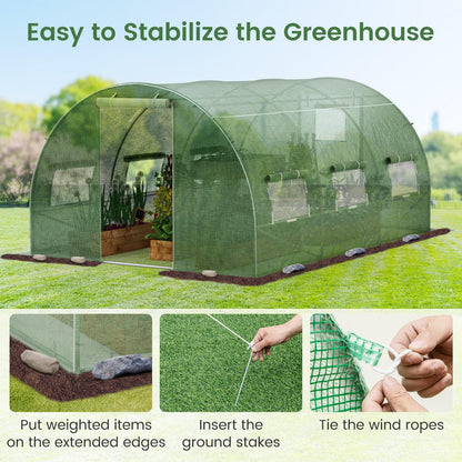 400 x 300 x 200 cm Outdoor Walk-in Tunnel Greenhouse 8 Roll-up Windows