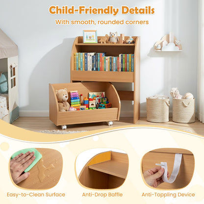 Toy Storage Organizer, Kids Bookcase with Movable Drawer
