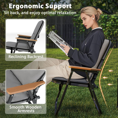 Set of 2 Folding Camping Chairs with Storage Pocket and Armrests