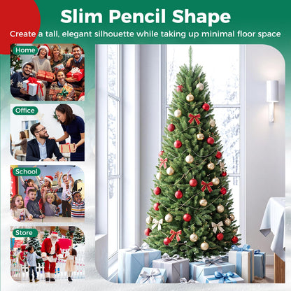 Pre-lit Slim Christmas Tree, Hinged Pencil Xmas Tree