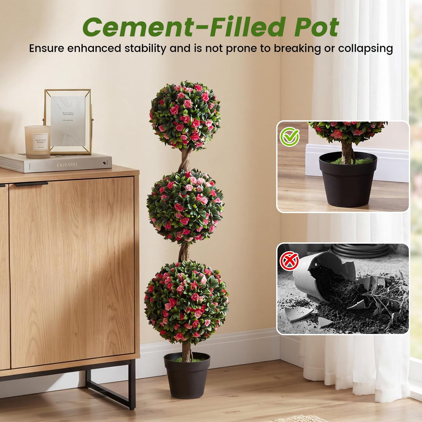 Artificial Rose Topiary Ball Tree, Ball Shaped Fake Plant