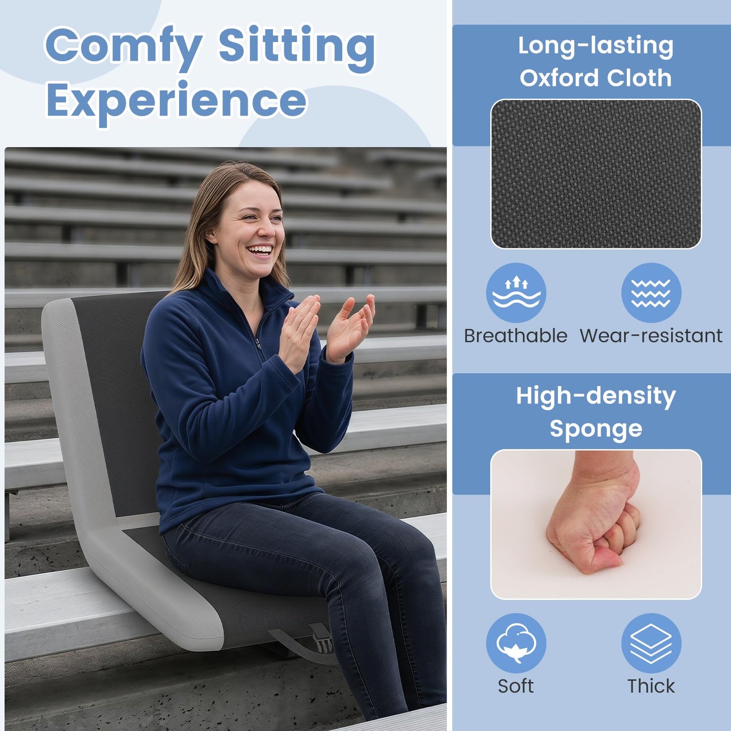 Padded Stadium Seat with Back Support and 6 Reclining Positions