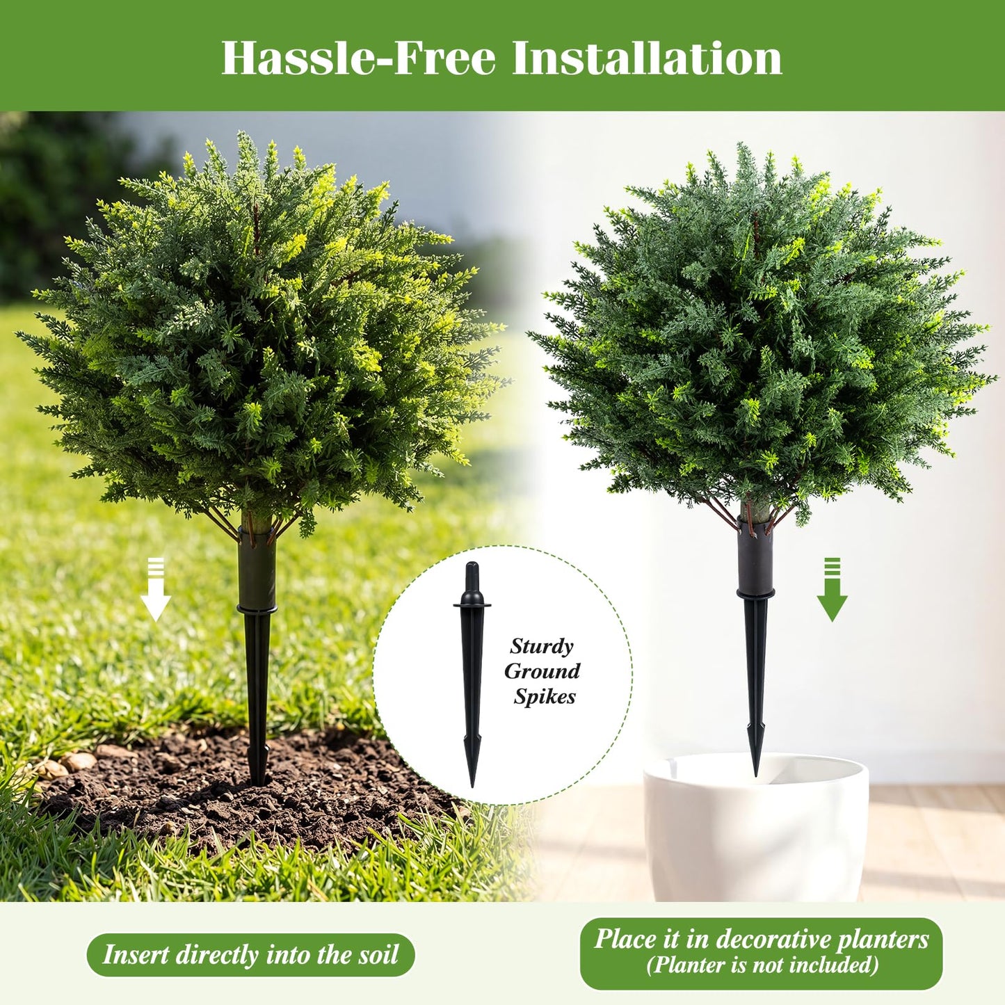 Set of 2 Artificial Topiary Ball Trees, Faux Shrub Bushes with Ground Spikes