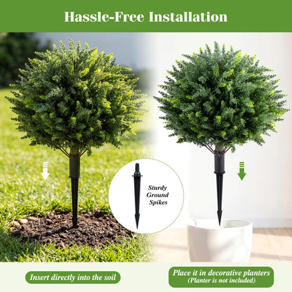 Set of 2 Artificial Topiary Ball Trees, Faux Shrub Bushes with Ground Spikes