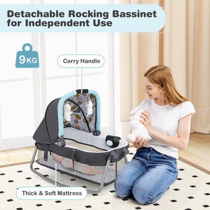 5 in 1 Travel Cot, Portable Baby Crib Bassinet with Rocking Bassinet & Diaper Changing Table