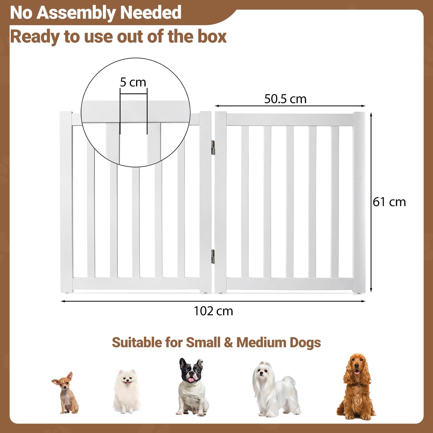 Foldable Pet Gate, Freestanding Wooden Puppy Barrier, Indoor Dog Safety Fence