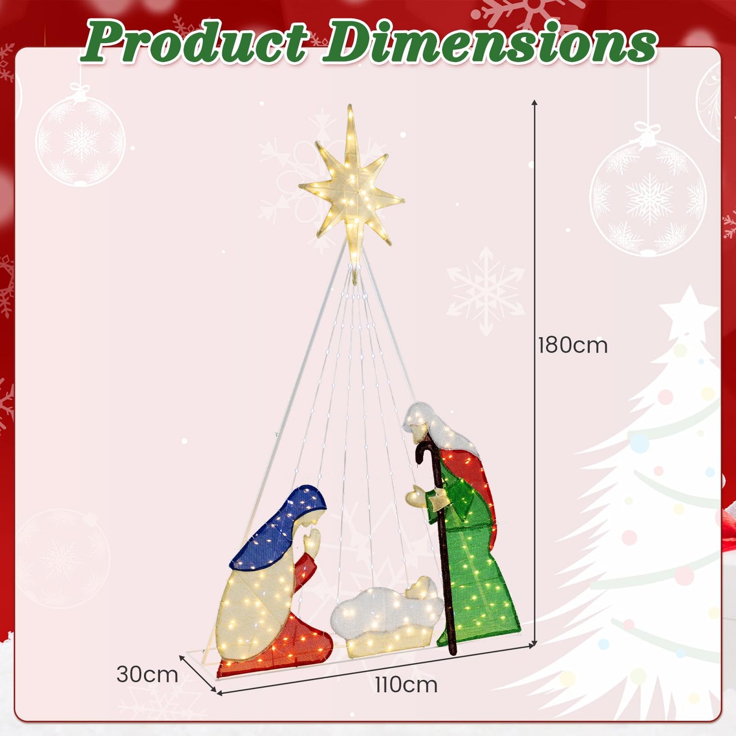 6 Feet Lighted Nativity Scene Holy Family Set Christmas Decoration