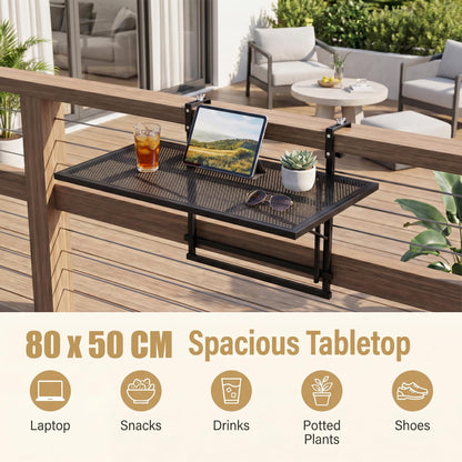 Folding Hanging Table, Balcony Desk with 5 Adjustable Heights