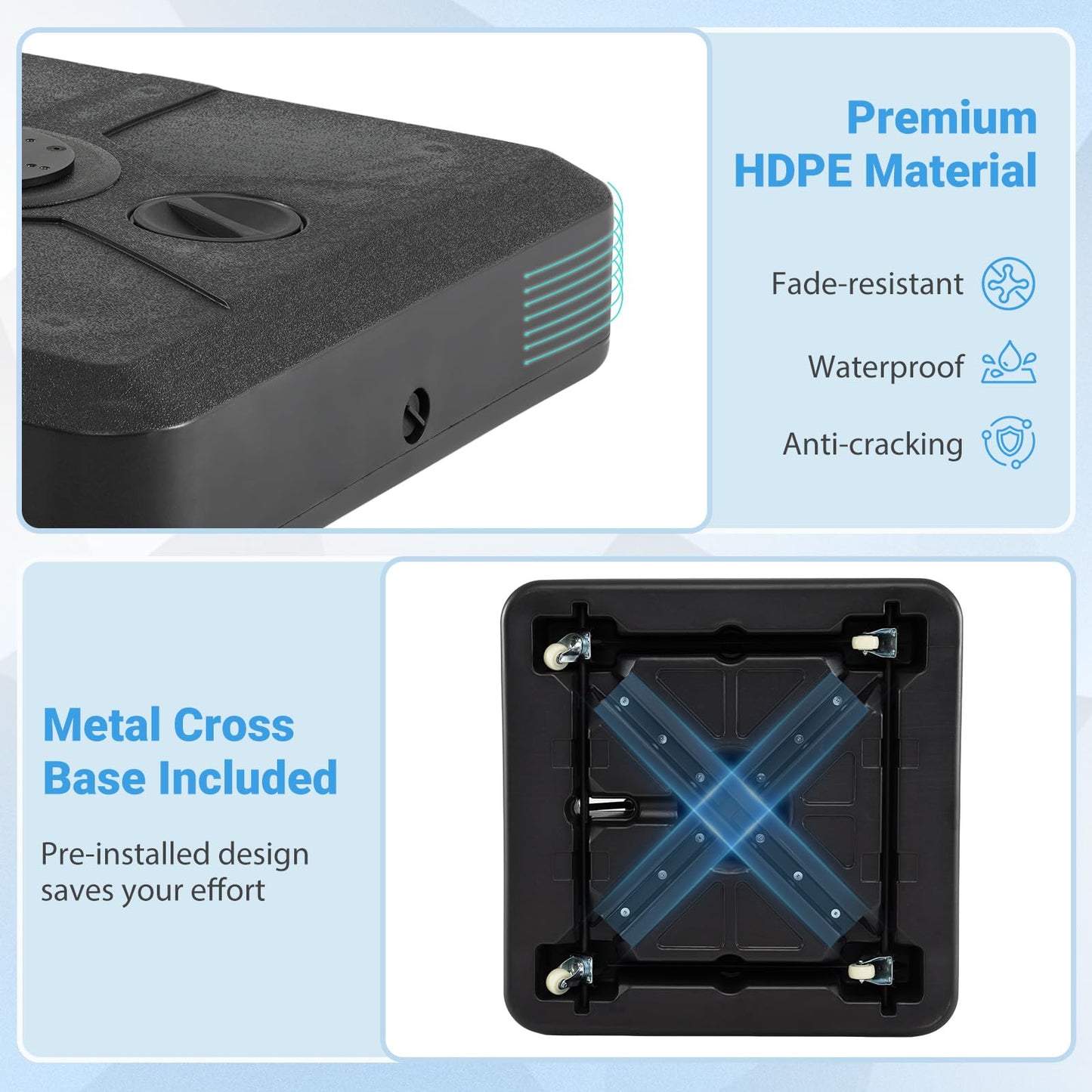 Cantilever Umbrella Base, 150kg Water or Sand Fillable Patio Weighted Umbrella Stand