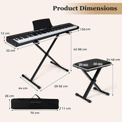 Full Size Electric Piano with Adjustable Stand & Stool, Light-up Keys and Buttons, MIDI Function