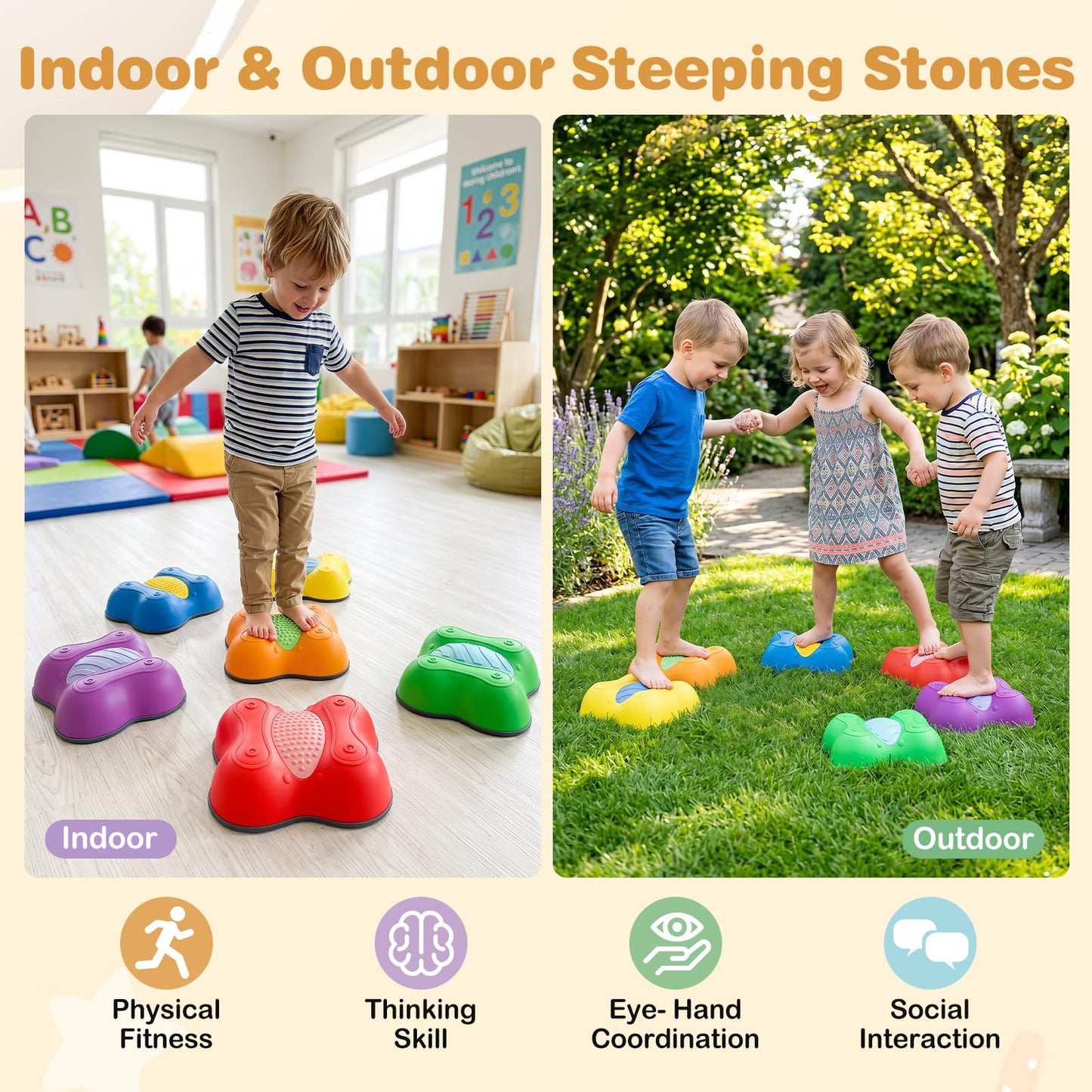 Kids Stepping Stones, Stackable Balance Blocks