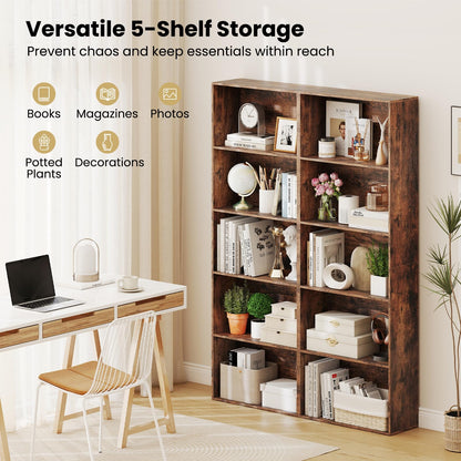 5-Tier Bookshelf with Freestanding Display Shelf and Storage Organizer for Living Room