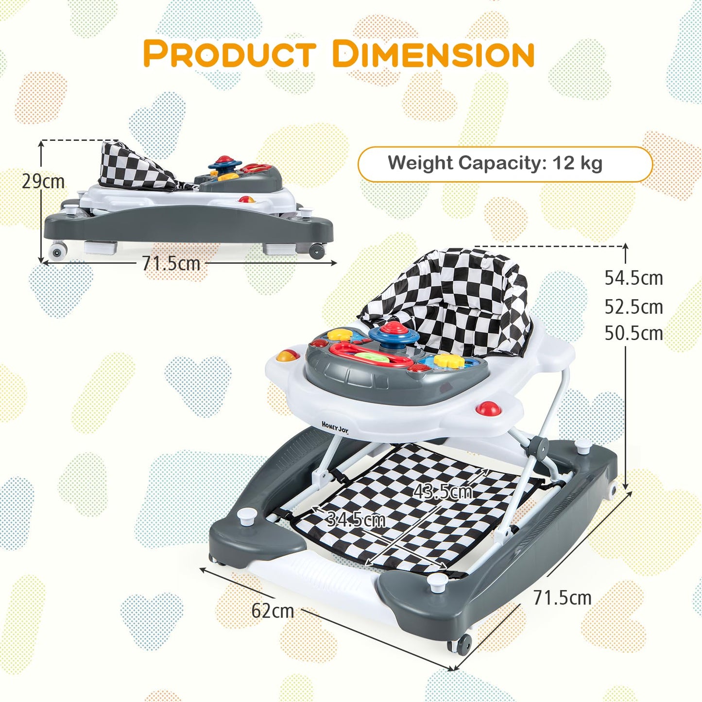 6 in 1 Baby Walker Foldable Push Along Walkers with 3 Adjustable Heights